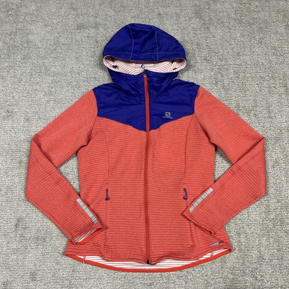 Salomon AdvancedSkin Warm Hooded Jacket Womens Medium Orange Purple Pockets